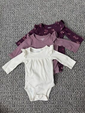 Carter's Long-Sleeve Ruffle Bodysuit Set (3) - Cream & Mauve & Plum